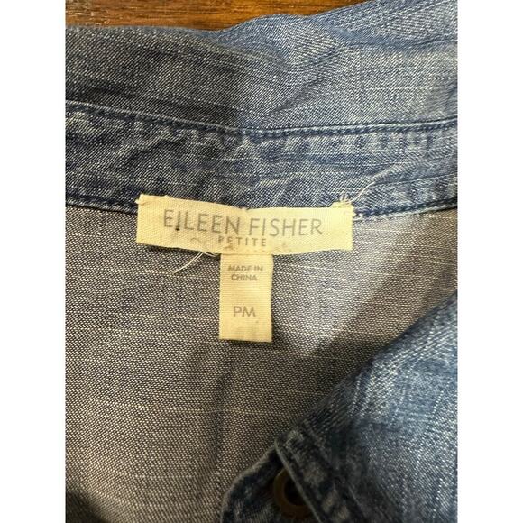 Eileen Fisher Denim Button Down Women PM Petite Medium Minimalist Western Aztec - Picture 2 of 8